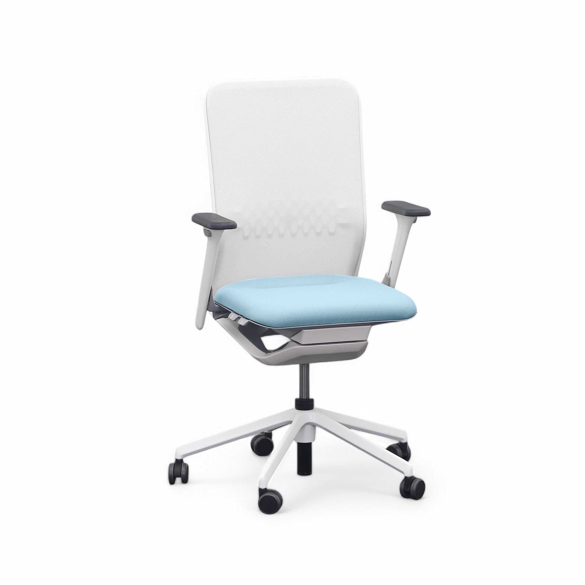 Bürostuhl SitagTeam Mesh swissmade (Blau, Neu, Hartbodenrollen, 2D Armlehnen)
