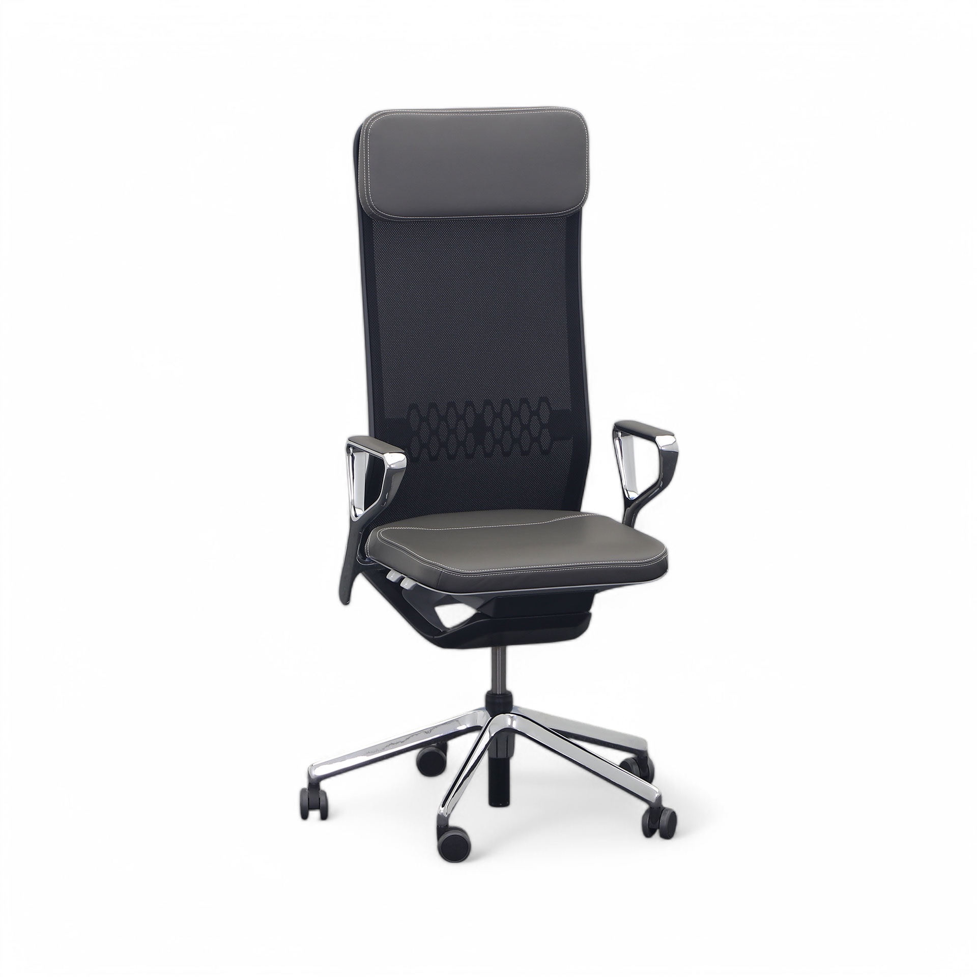 Chefsessel SitagTeam Highback Mesh swissmade (Grau, Neu, Hartbodenrollen, Ringarmlehnen)