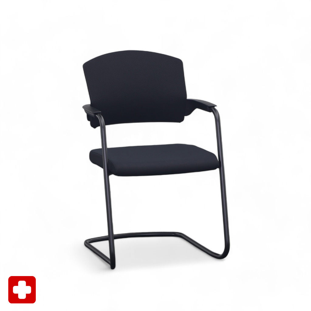 Image of Freischwinger Sitag EL100 Schwarz mit Fixarmlehnen, Freischwinger-Gestell, Neu - Perfekt für Besucher und Gäste