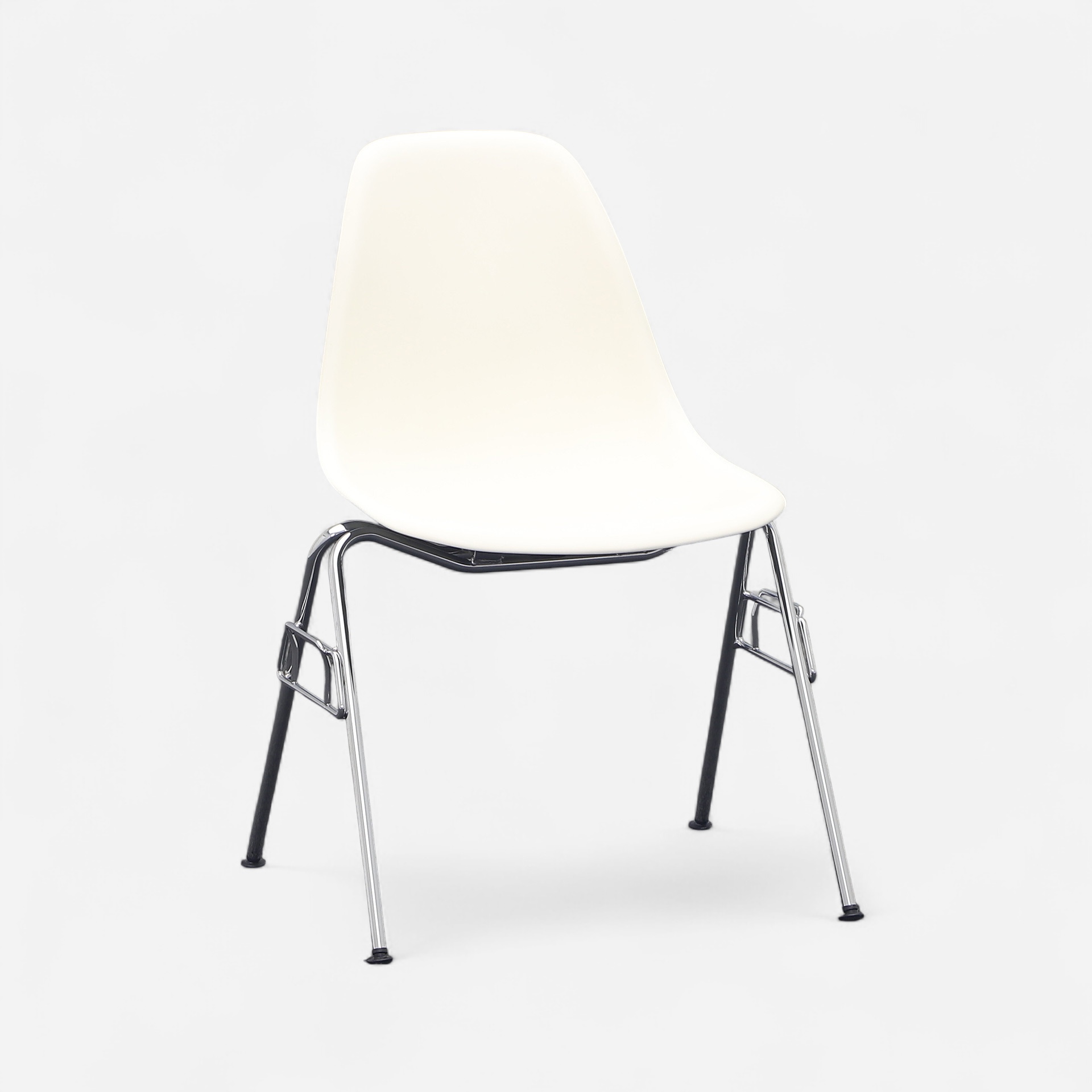 Image of Vitra Eames Plastic Side Chair DSS Weiss/Verchromt ohne Armlehnen, Gut – Perfekt für Büro und Empfang