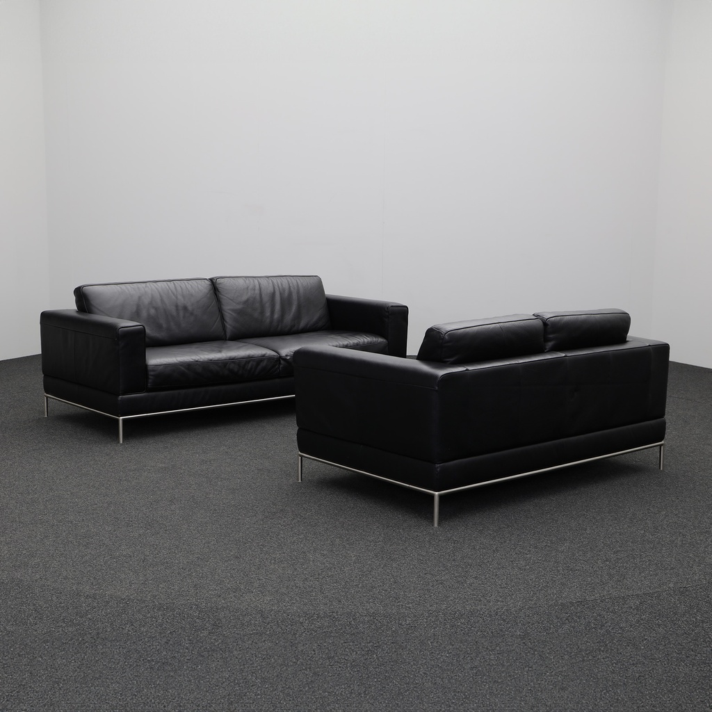 Schwarzes Ledersofa Arild Set für Büro & Lounge