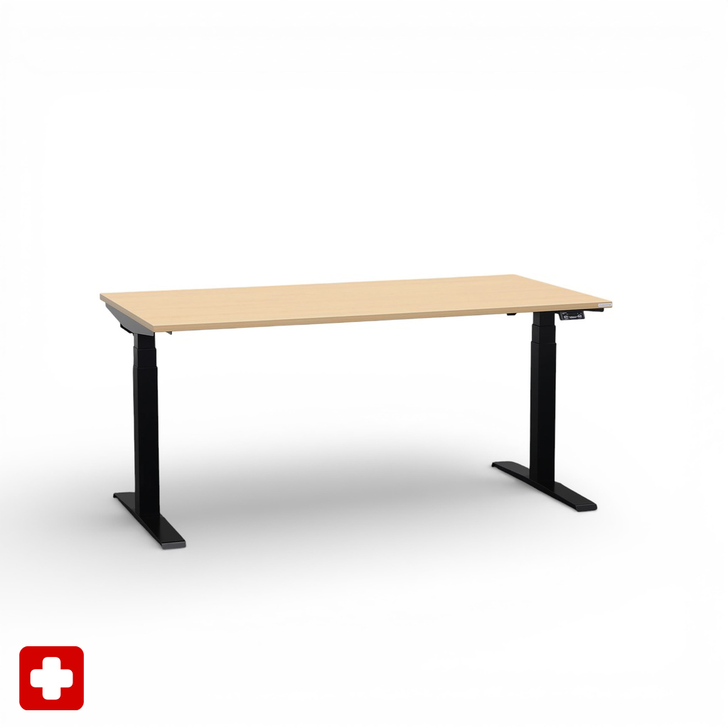 Ergonomique Bureau réglable en hauteur Tradingzone GO Swiss 160x80 cm, Hêtre/Noir, Nouveau, Pupitre - idéal pour le bureau ou la maison