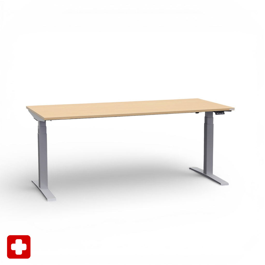 Ergonomique Bureau réglable en hauteur Tradingzone GO Swiss 180x80 cm, Hêtre/Gris argenté, Nouveau, Pupitre - idéal pour le bureau ou la maison