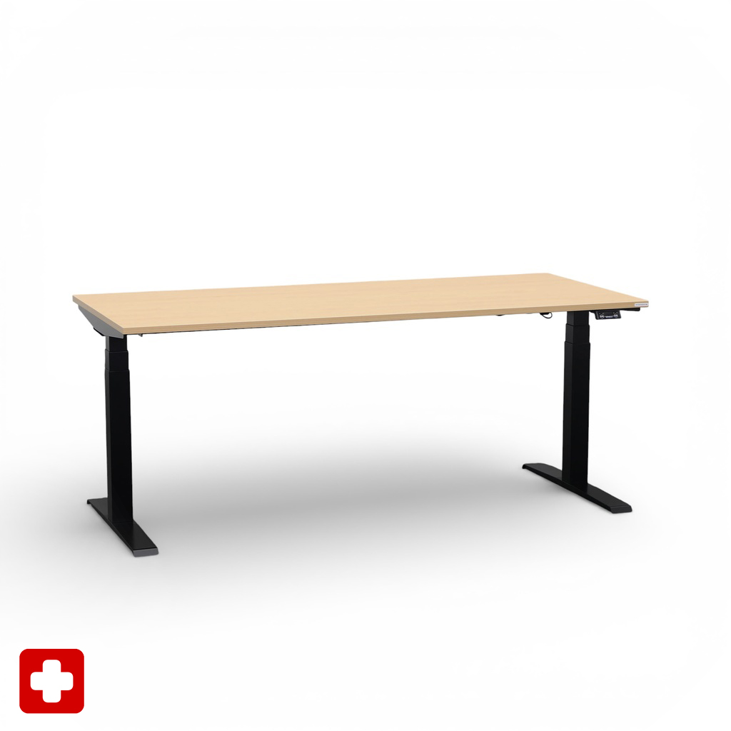 Ergonomischer Schreibtisch el. höhenverstellbar Tradingzone GO Swiss 180x80 cm, Buche/Schwarz, Neu, Tisch - ideal fürs Homeoffice oder Büro