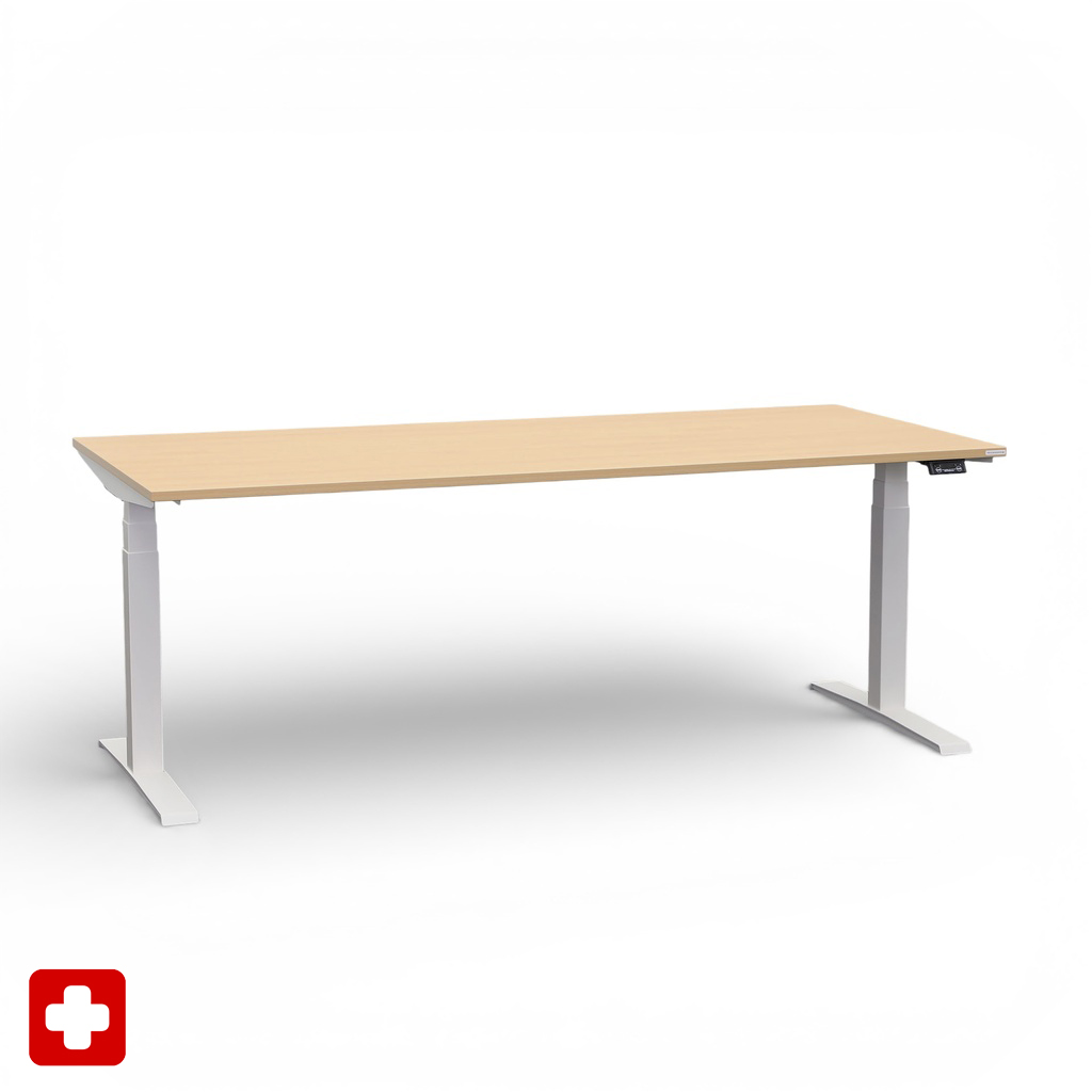 Ergonomischer Schreibtisch el. höhenverstellbar Tradingzone GO Swiss 200x90 cm, Buche/Weiss, Neu, Tisch - ideal fürs Homeoffice oder Büro