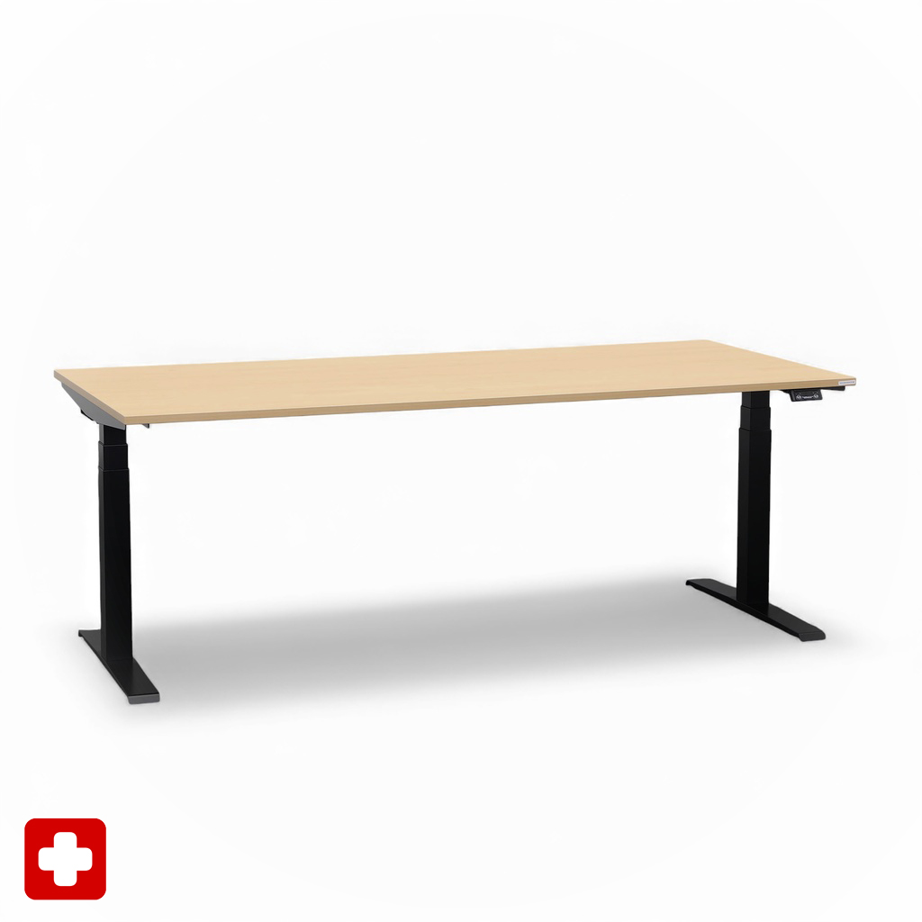 Ergonomique Bureau réglable en hauteur Tradingzone GO Swiss 200x90 cm, Hêtre/Noir, Nouveau, Pupitre - idéal pour le bureau ou la maison