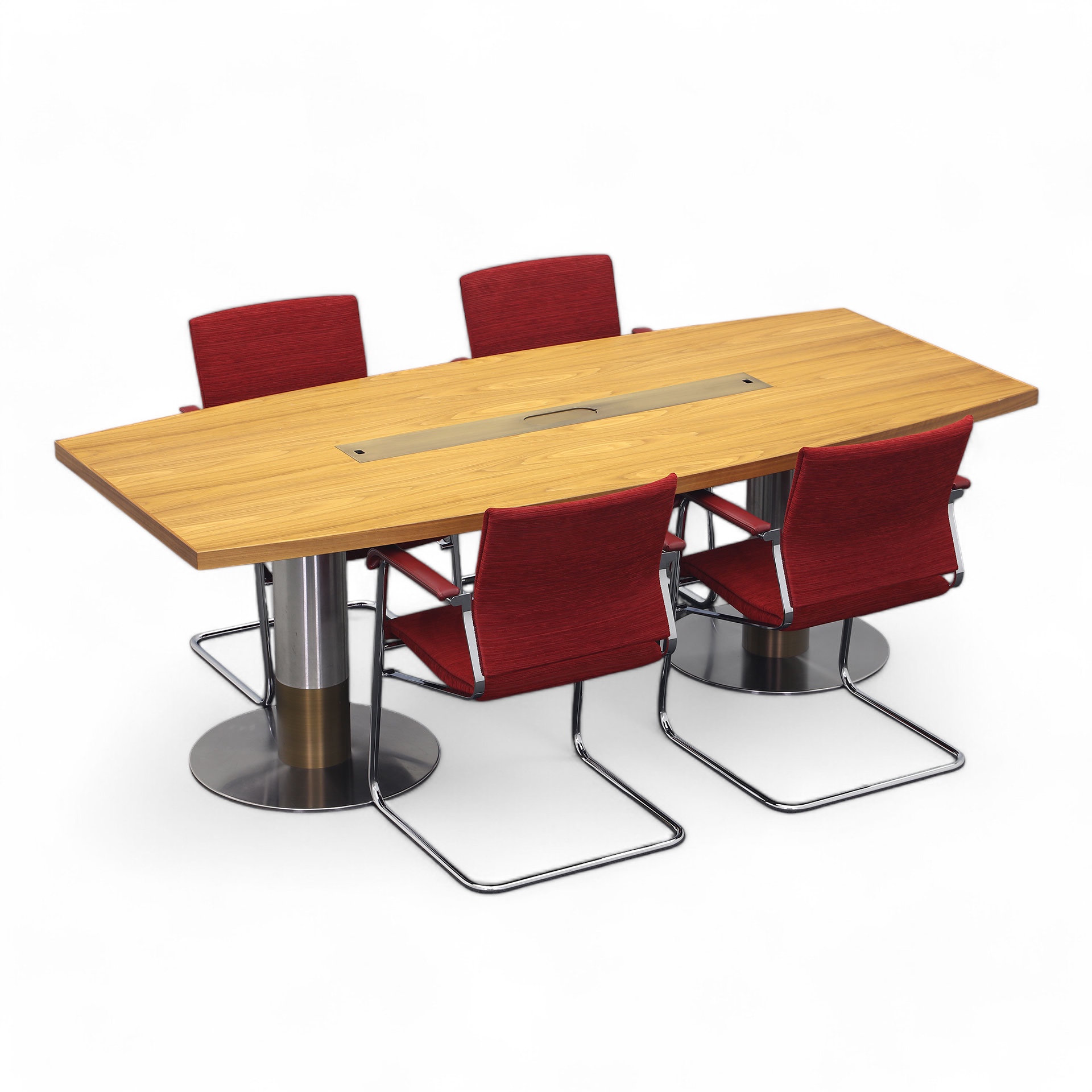 Table de conférence en forme de bateau en noyer avec chaises Wilkhahn (Normalement utilisé, 220x100)