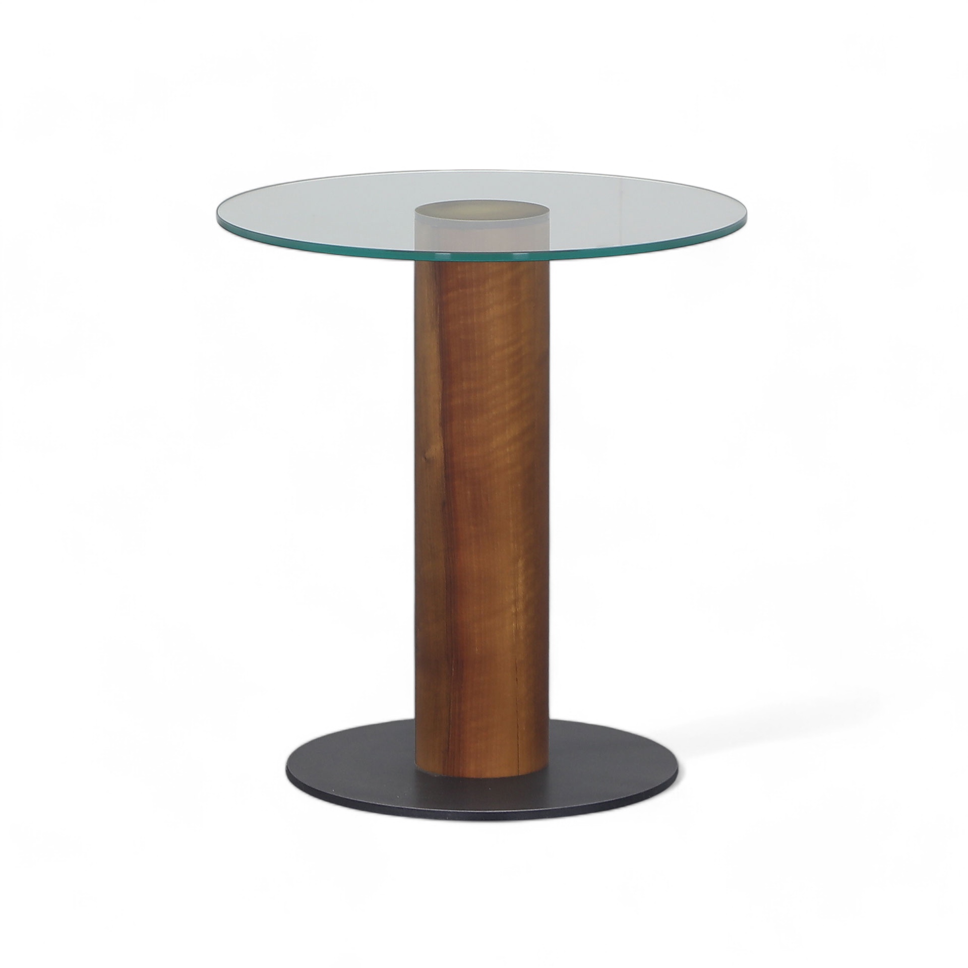 Glas Salontisch mit Nussbaum Fuss (Transparent, Normal Gebraucht, 55x55, Nussbaum)