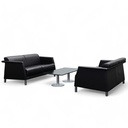 Ensemble lounge en cuir véritable avec table de salon (Normalement utilisé)