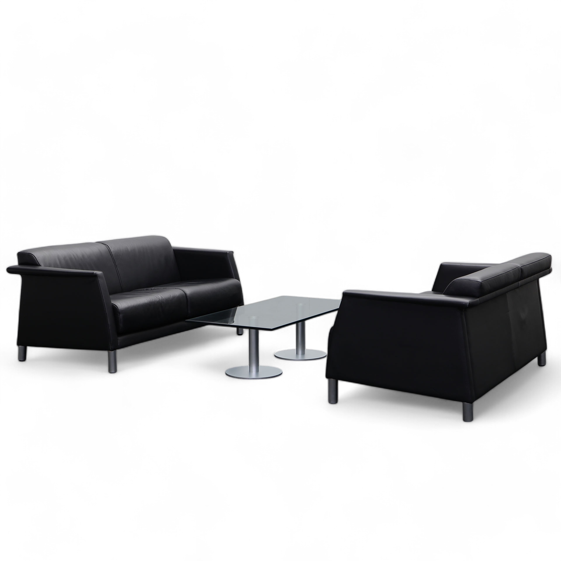 Ensemble lounge en cuir véritable avec table de salon Noir/Noir, Normalement utilisé