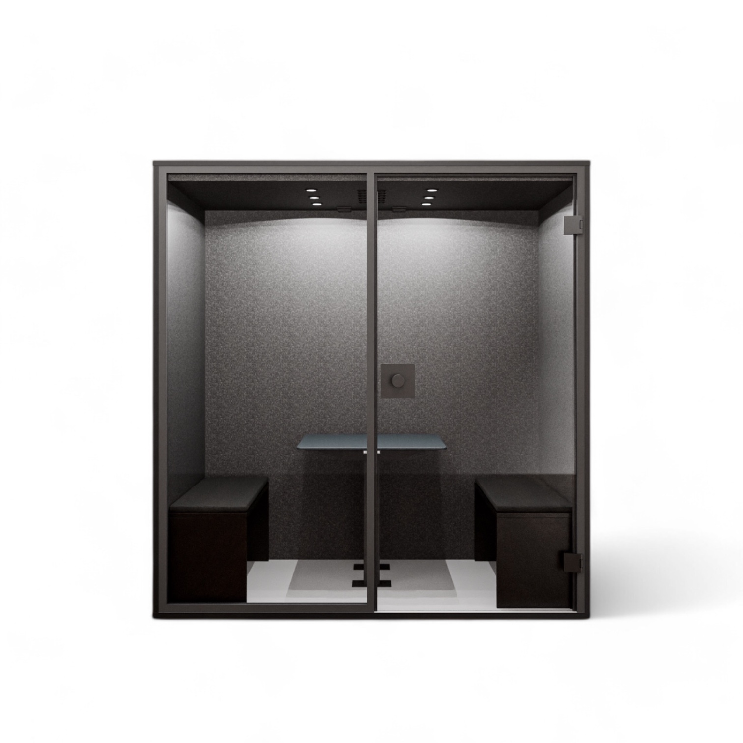 Berlin Acoustics Meet Akustikbox (Schwarz, Mit el. höhenverstellbarem Tisch, Bank Set gepolstert und Monitorhalterung, Geschlossene Rückwand, Neu)