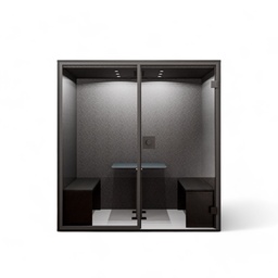 Berlin Acoustics Meet Akustikbox (Neu, Schwarz, Mit el. höhenverstellbarem Tisch, Bank Set gepolstert und Monitorhalterung, Geschlossene Rückwand)