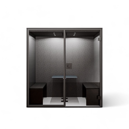 Berlin Acoustics Meet Akustikbox (Neu, Schwarz, Mit el. höhenverstellbarem Tisch, Bank Set gepolstert und Monitorhalterung, Geschlossene Rückwand)