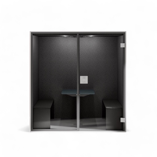 Berlin Acoustics Meet Akustikbox (Weiss, Mit el. höhenverstellbarem Tisch, Bank Set gepolstert und Monitorhalterung, Geschlossene Rückwand, Neu)