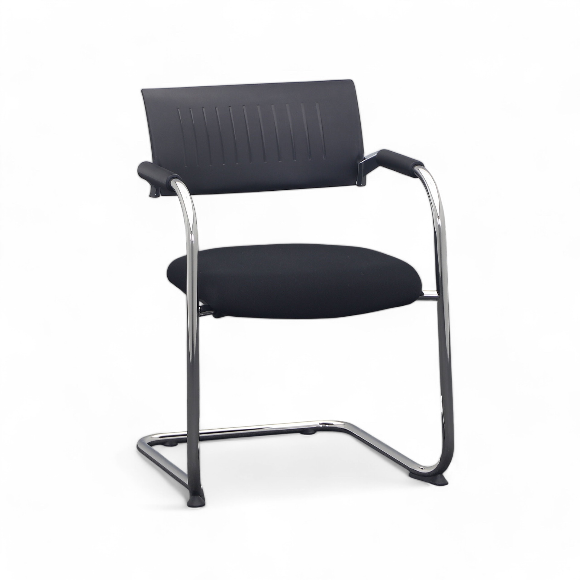 Freischwinger Dauphin Teo 01 Schwarz/Verchromt mit Fixarmlehnen, Freischwinger-Gestell, Gut - Perfekt für Besucher und Gäste
