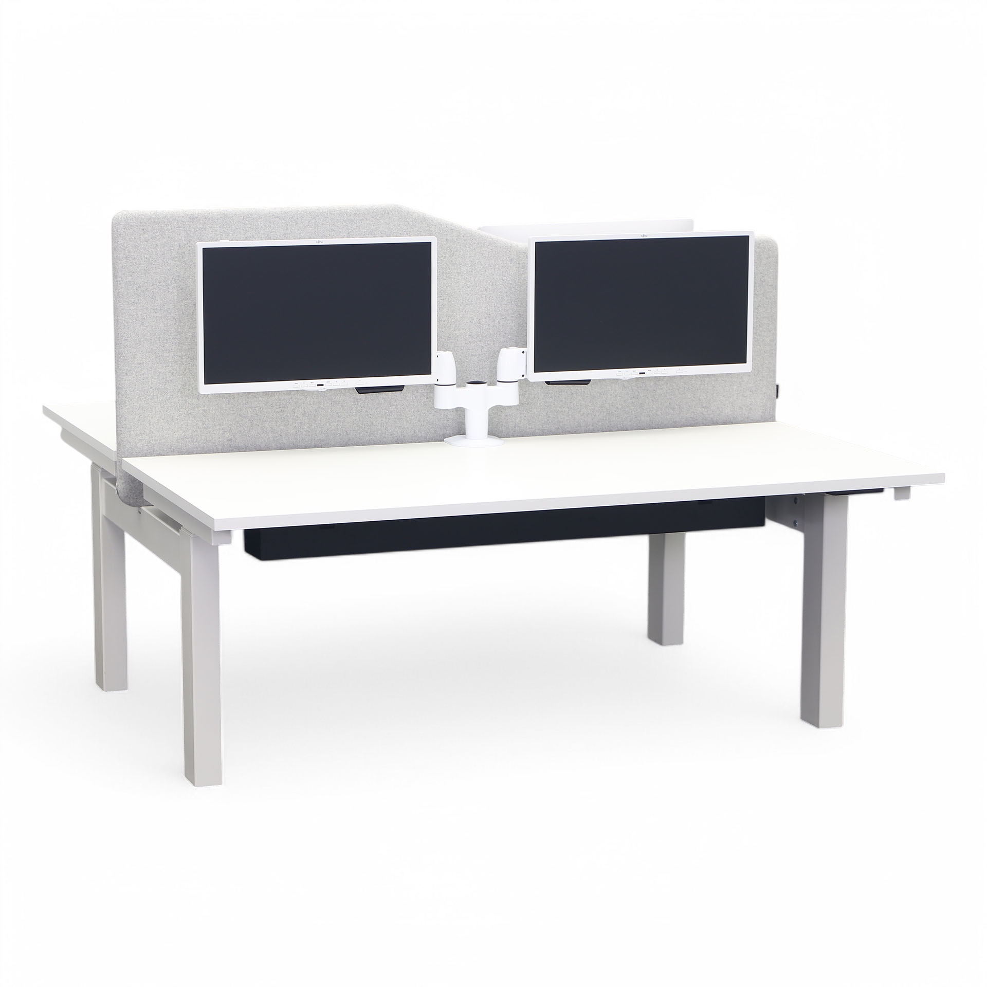 Poste de travail double avec écrans Bene Level Pure Twin (Blanc, Bon)