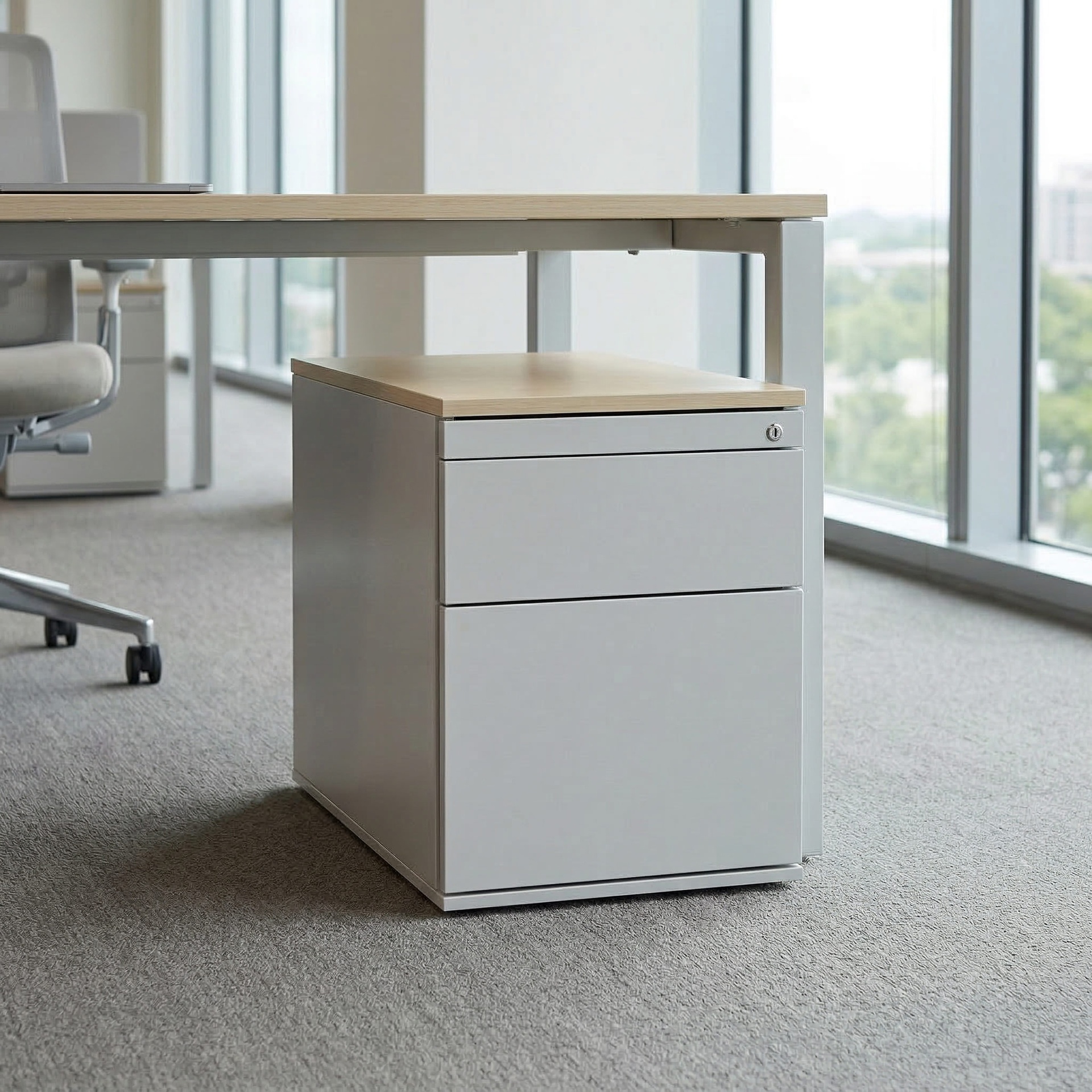 Standcontainer Haworth HC1, Eiche, mit Hängeregister, mit Schlüssel, Normal gebraucht – Ideal für leichte Aufbewahrung