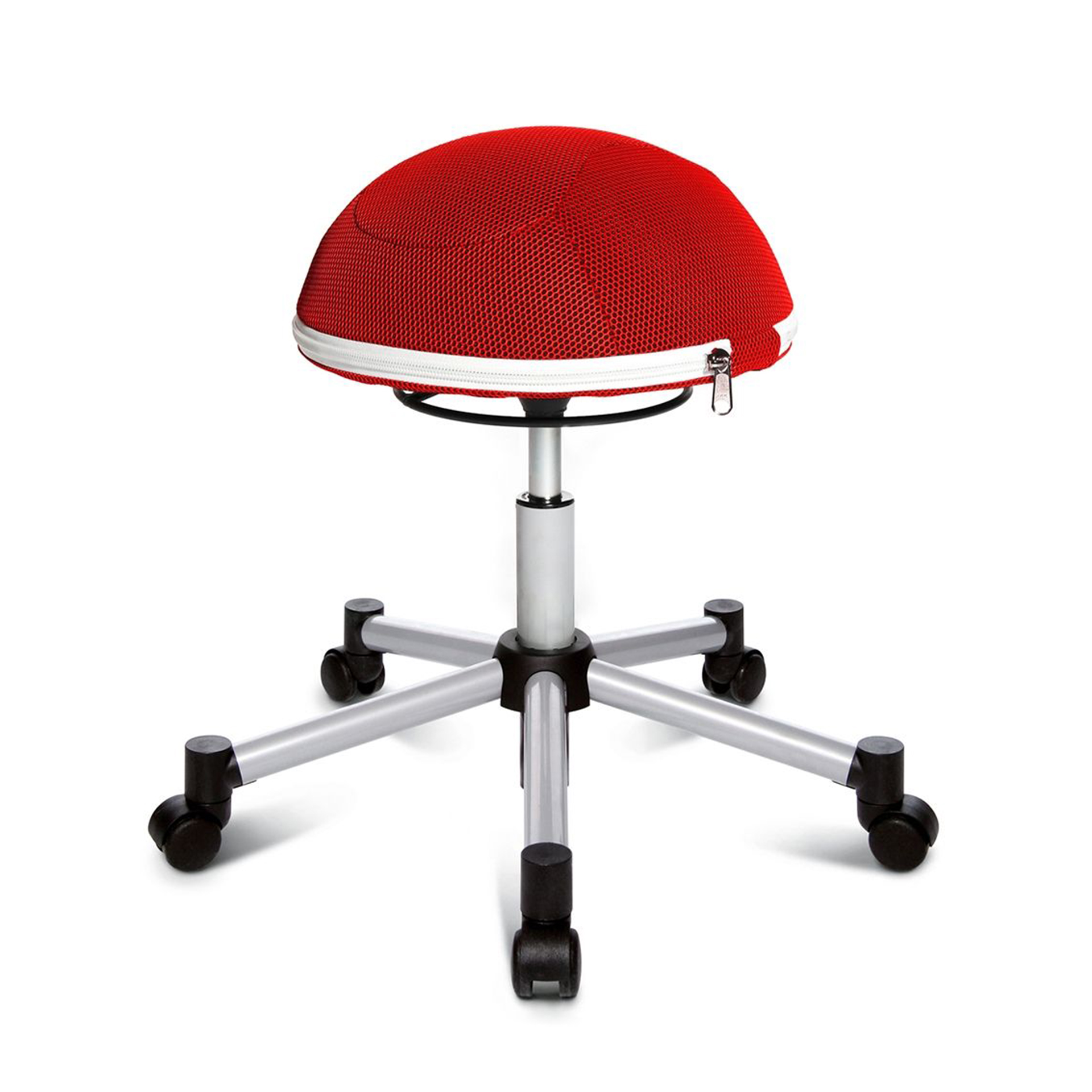Bürohocker Topstar Sitness Half Ball Rot/Silbergrau, Teppichrollen, Dynamisches Sitzen - optimal für gesundes Sitzen