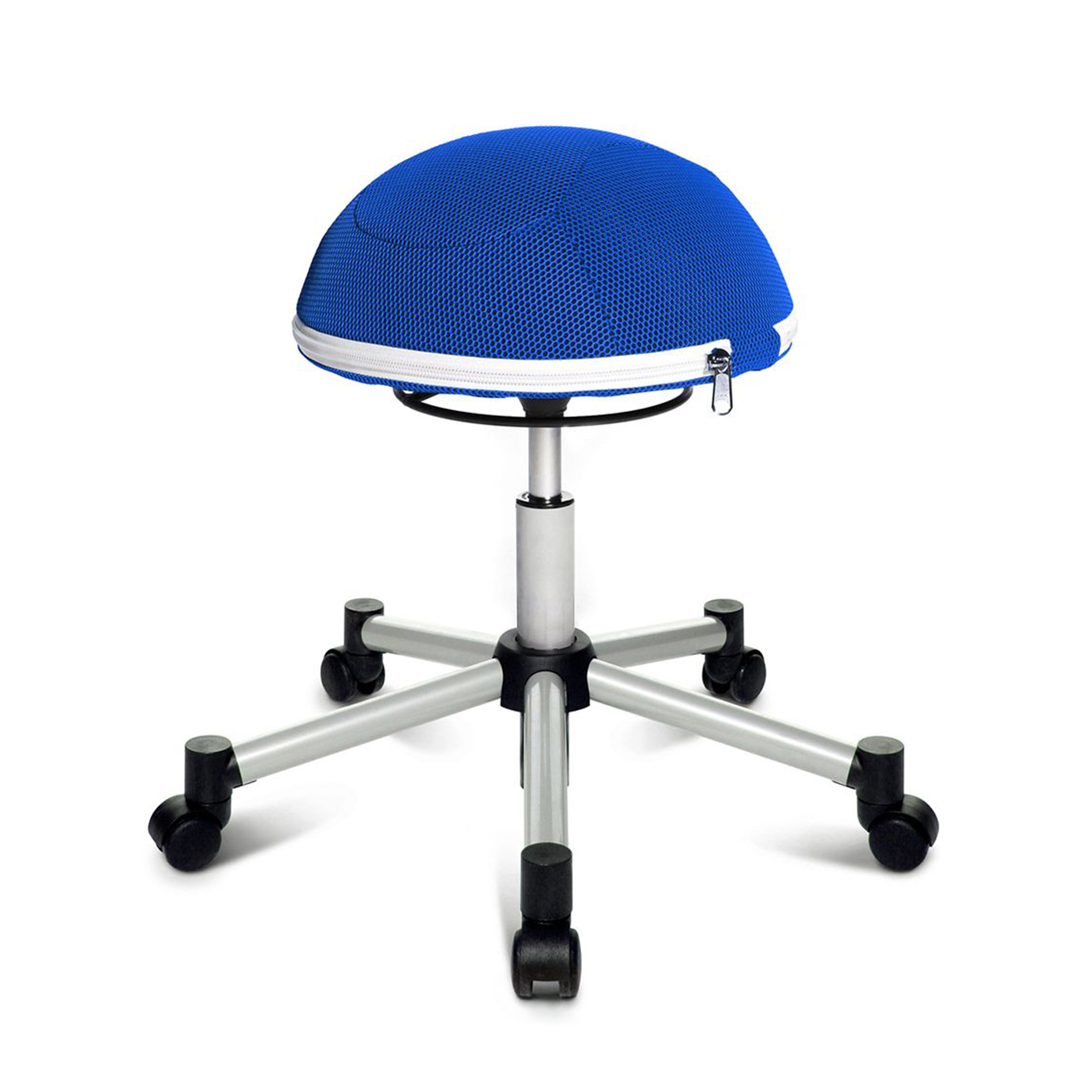 Image of Bürohocker Topstar Sitness Half Ball Blau/Silbergrau, Teppichrollen, Dynamisches Sitzen - optimal für gesundes Sitzen