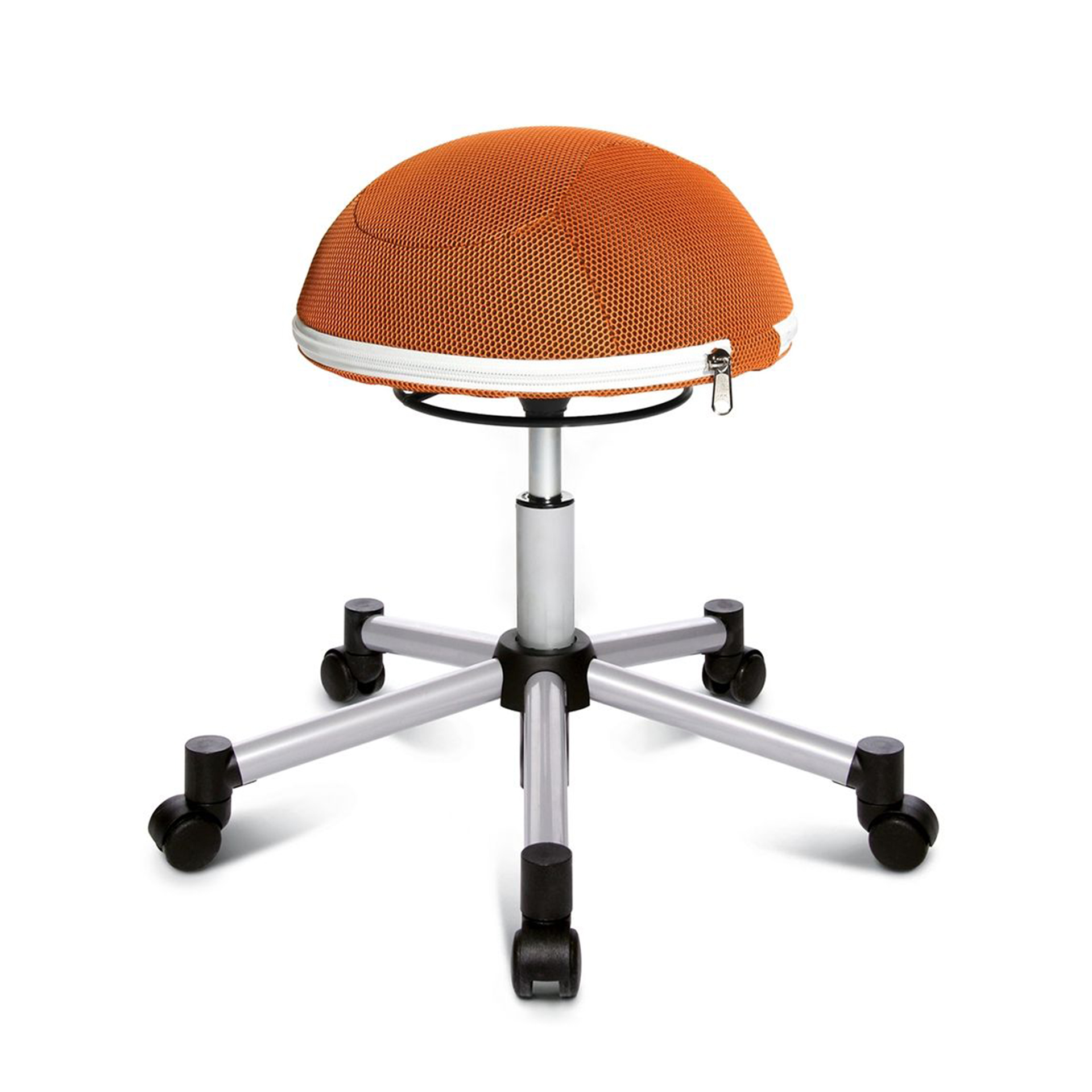 Tabouret de bureau Topstar Sitness Half Ball Orange/Gris argenté, Rouleaux de moquette, Assise dynamique - optimale pour une assise saine