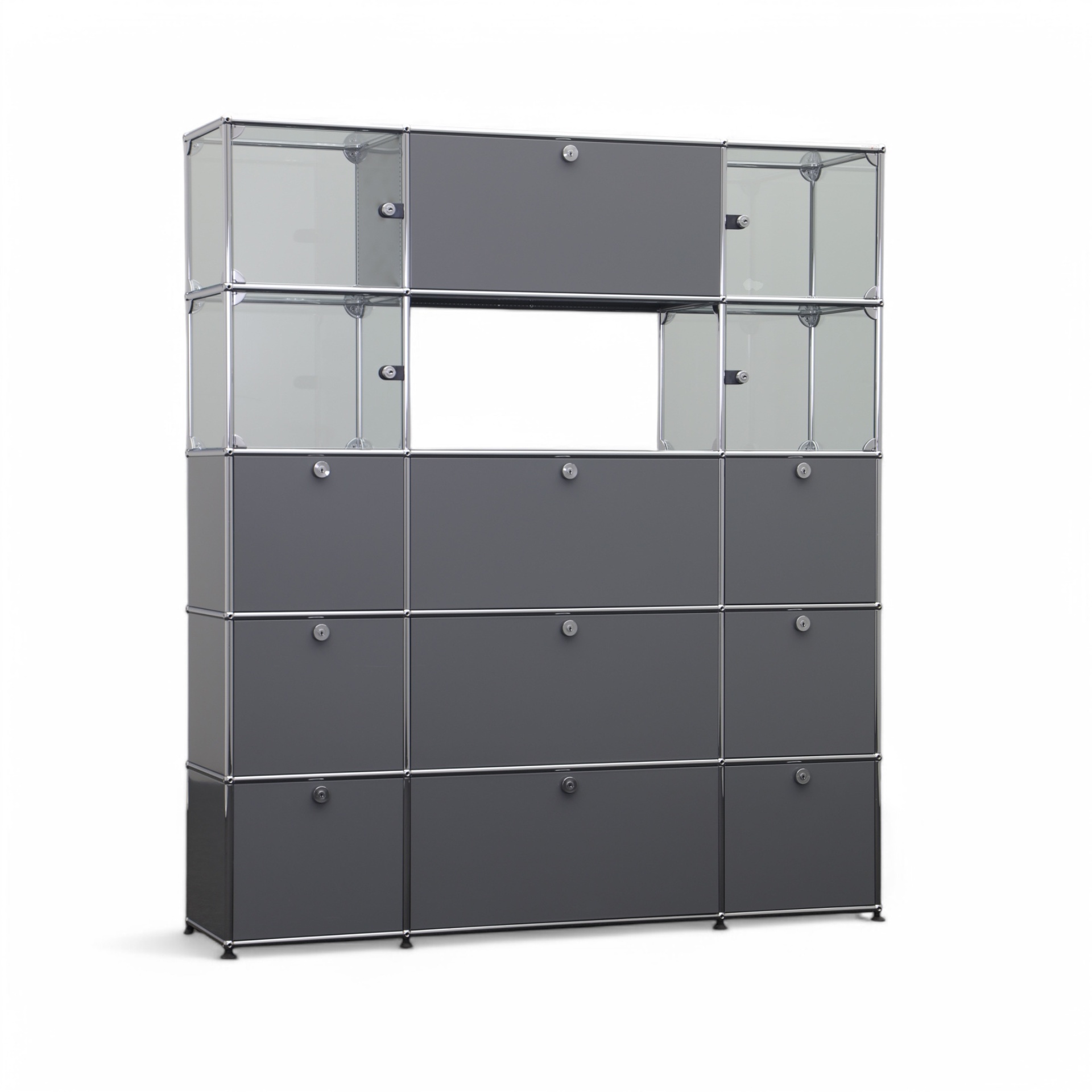Highboard Vitrine USM Haller 154.0 x 35.0 cm, Anthrazit, Gut - Ideal für Wohnzimmer und Büro