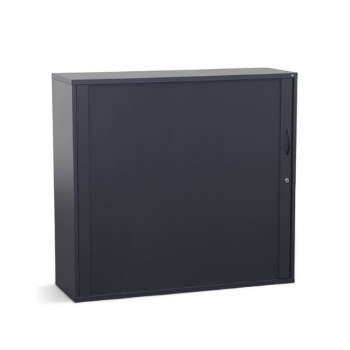 Rollladenschrank Elan Euroffice mit eckiger Kante und Holz Rollladen (Anthrazit, Normal gebraucht, mit Schlüssel)