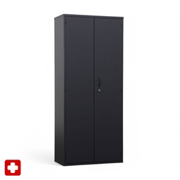 Flügeltürschrank Elan Euroffice mit eckiger Kante und schwarzen Scharnieren (Anthrazit, Normal gebraucht, mit Schlüssel)