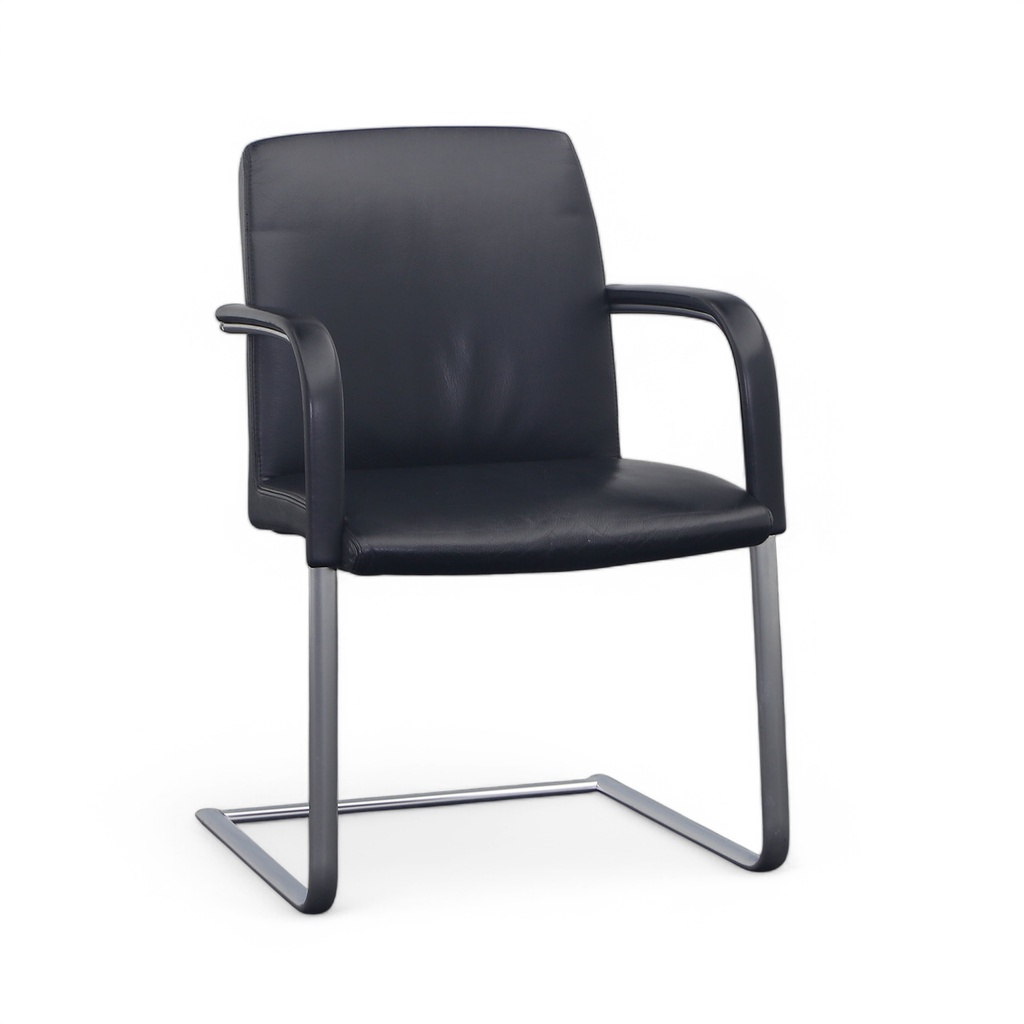 Leder Freischwinger Konferenzstuhl (Normal gebraucht, Verchromt)