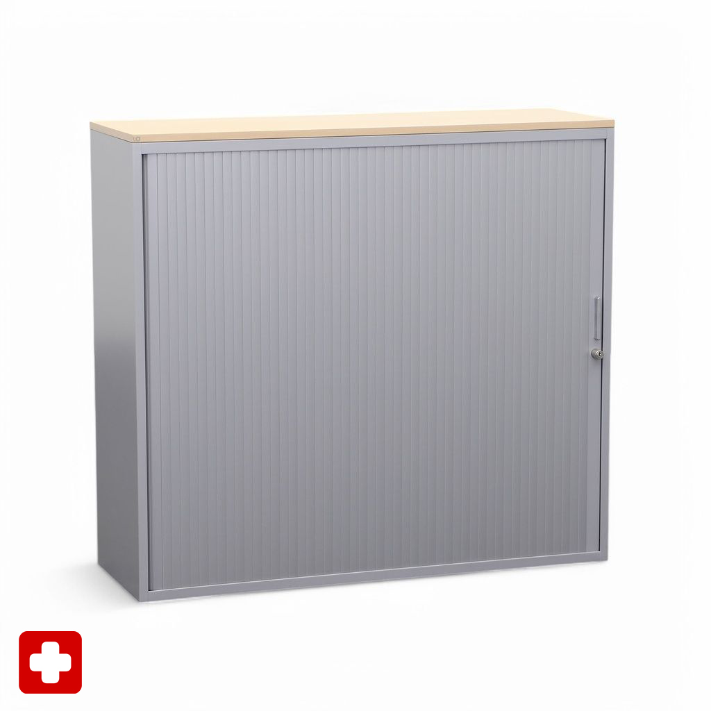 Metallschrank Lista LO Storage mit Rollladen 120 x 40 x 108 cm, Silbergrau, mit Schlüssel, Normal gebraucht - platzsparende Lösung