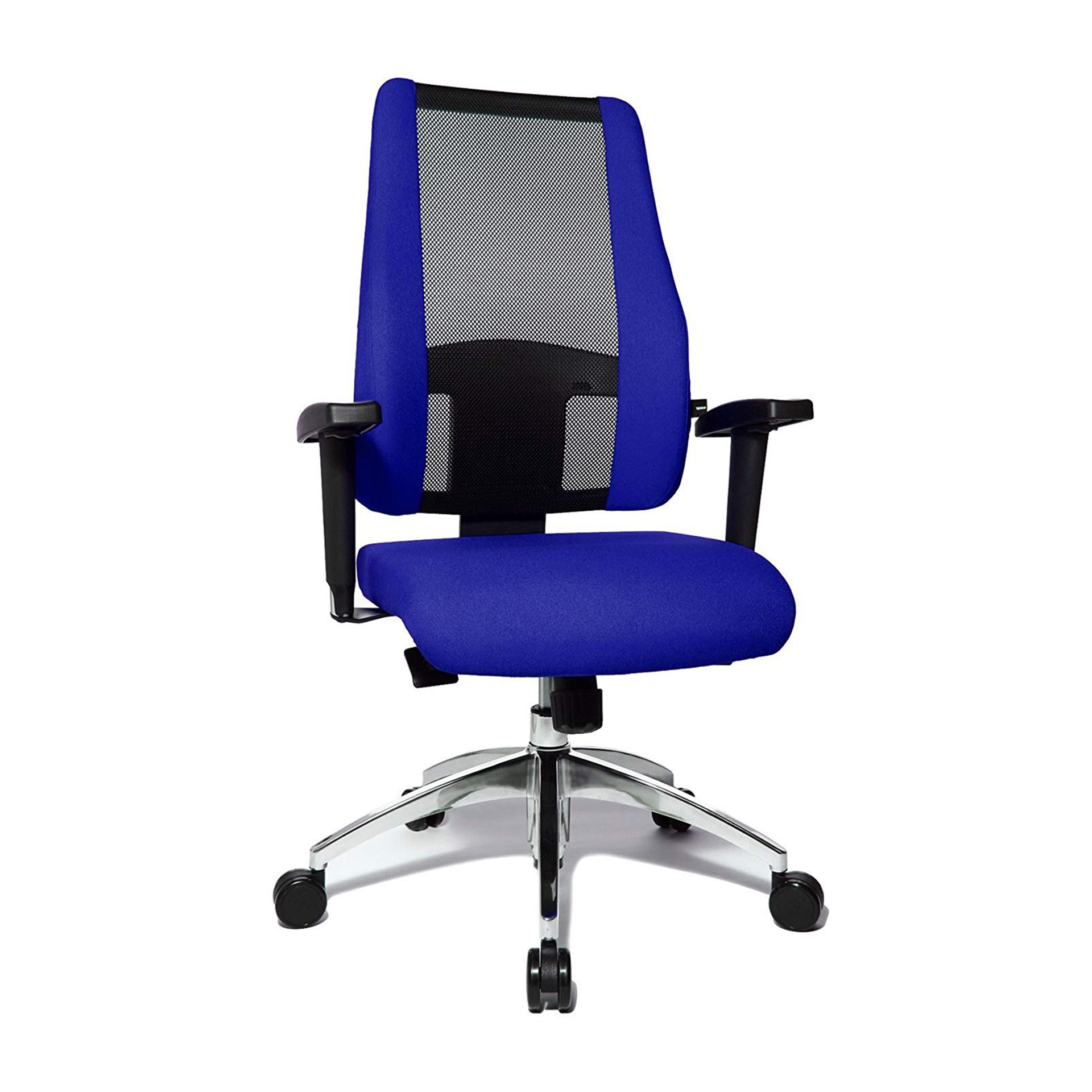 Bürostuhl Topstar Air Syncro mit 1D Armlehnen, Blau/Verchromt, Neu, Ergonomischer Stuhl - ideal für flexibles Arbeiten