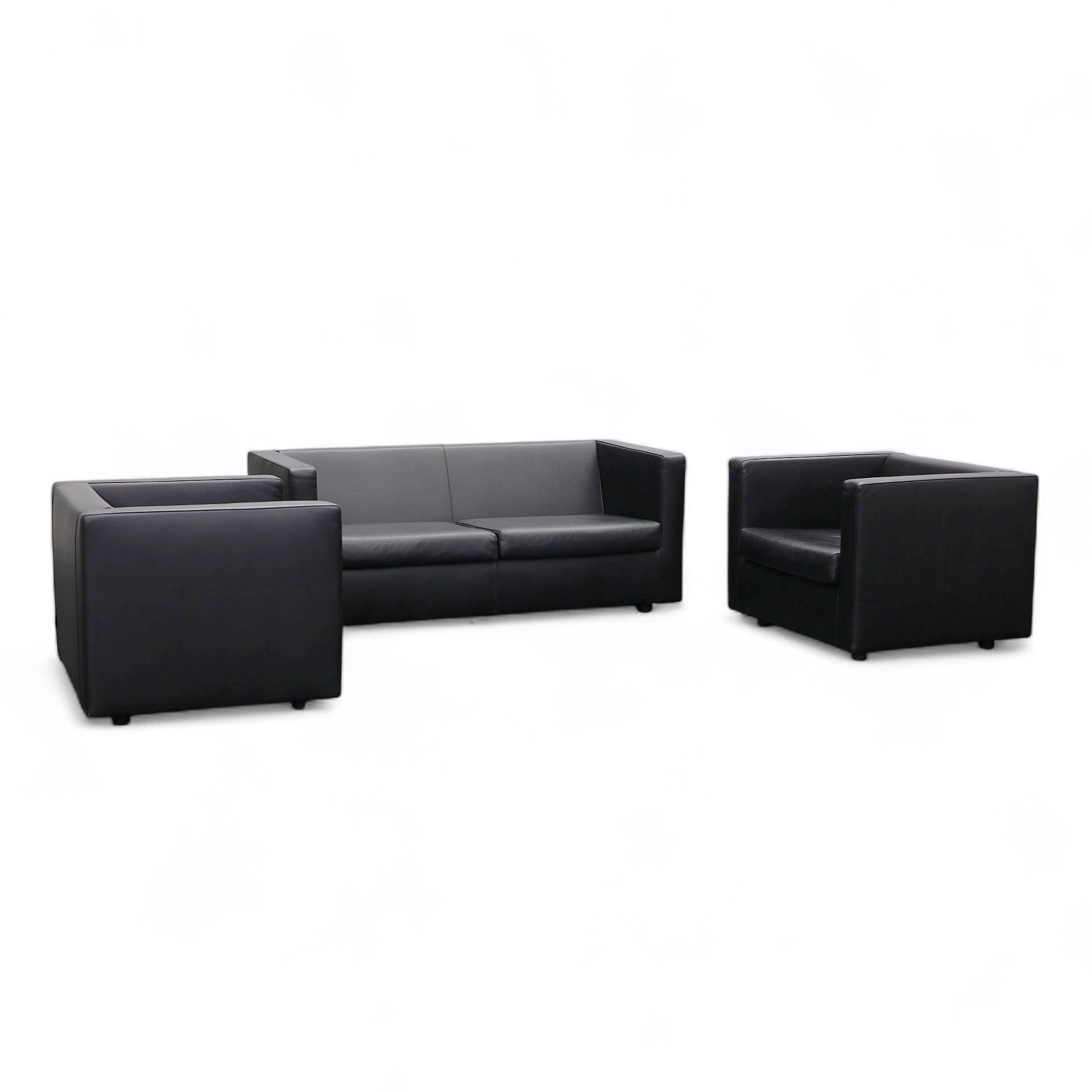 Ledersofa Set Fluidum Atelier Alinea Schwarz/Schwarz, Normal gebraucht
