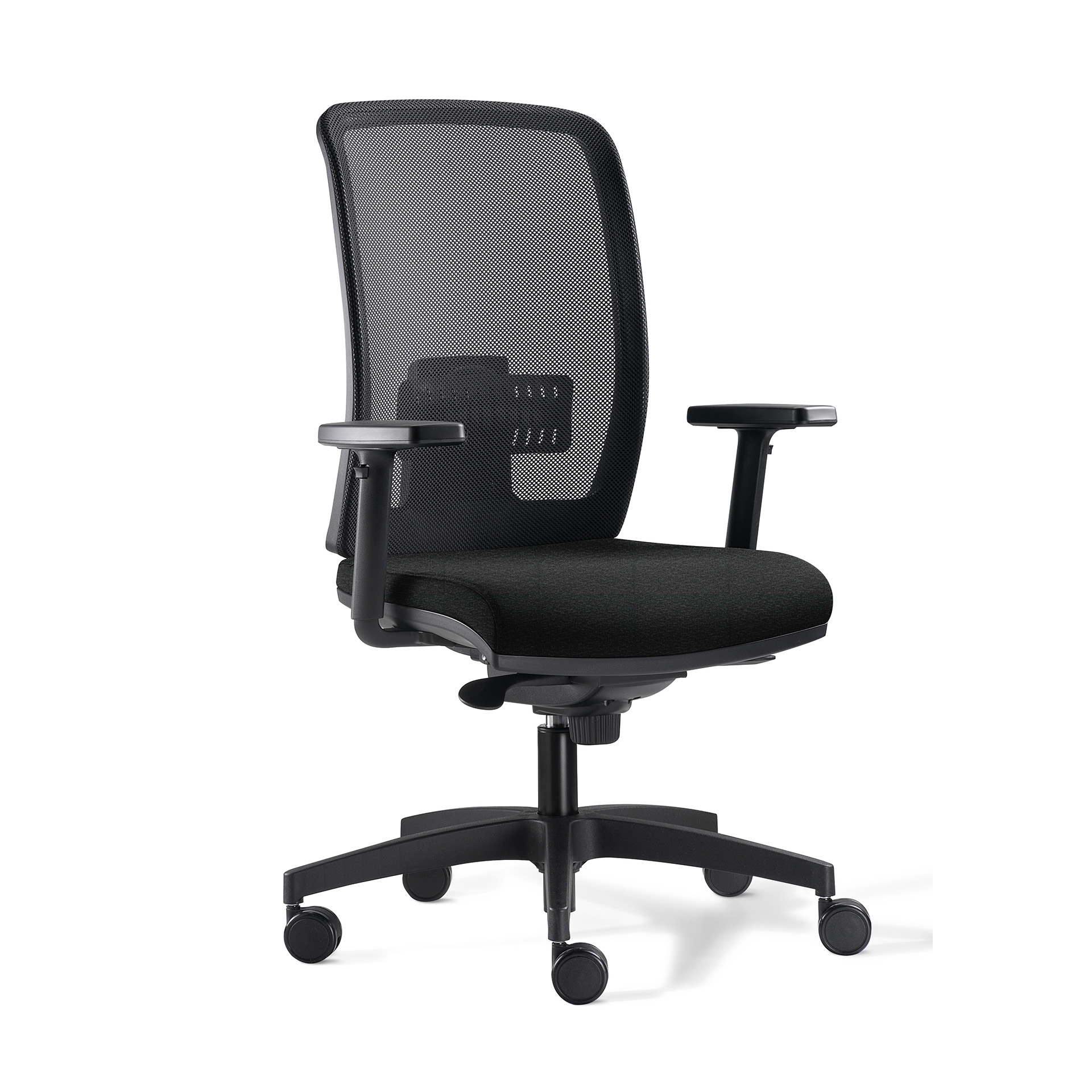 Bürostuhl Milani Cometa Mesh mit 1D Armlehnen, Schwarz/Schwarz, Neu, Ergonomischer Stuhl - ideal für flexibles Arbeiten