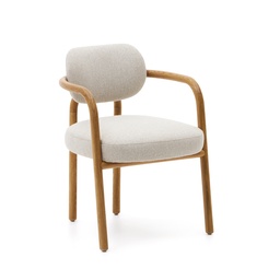 Kave Home Melqui Stuhl in Beige aus massiver Eiche mit natürlichem Finish (Neu)