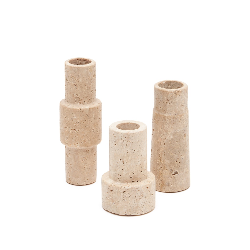 Kave Home Set Majid de 3 chandeliers en travertin beige Beige, Très bon