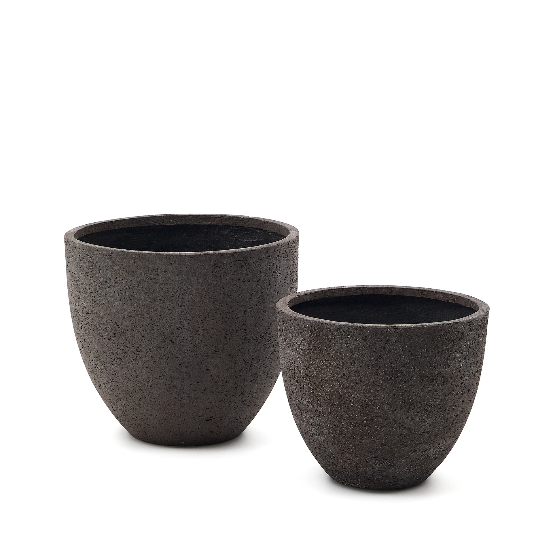 Serili set of 2 dark grey cement and fiberglass plant pots Ø 42 cm / Ø 50 cm (New)