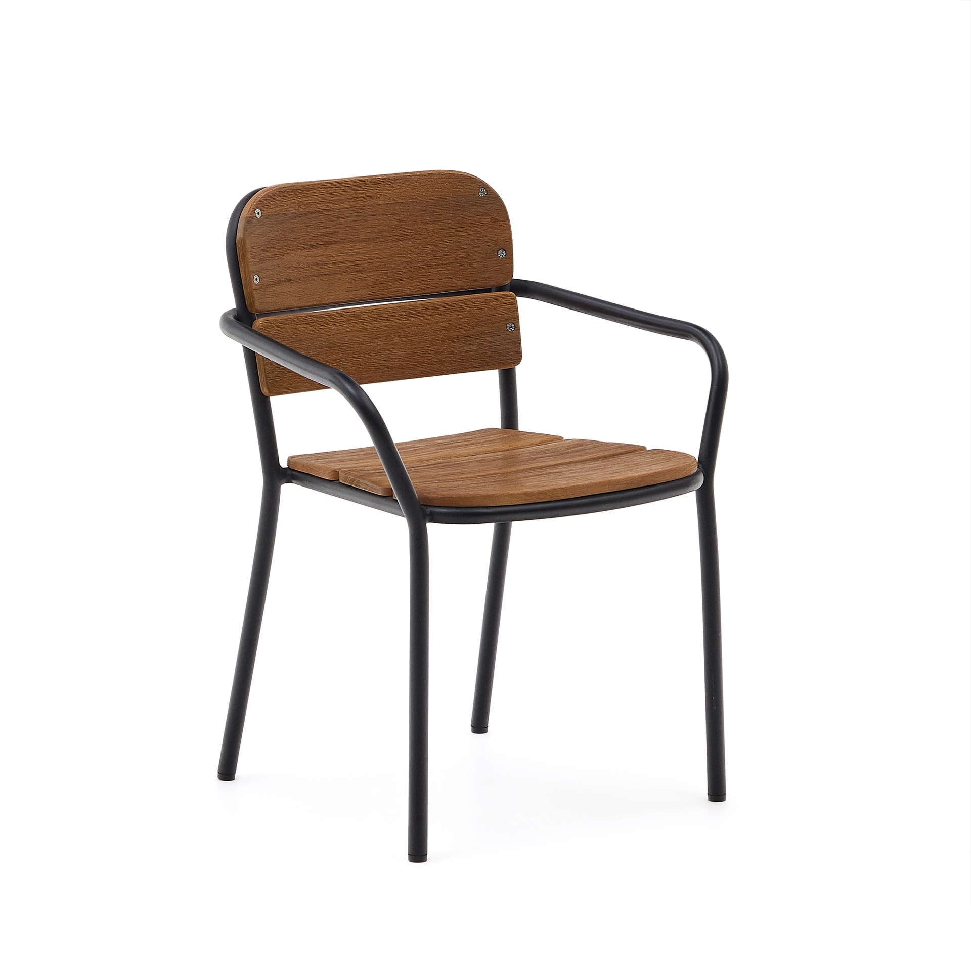 Algueret Stuhl - Massives Eukalyptusholz mit natürlichem Finish und schwarzem Aluminium FSC 100% (Neu)