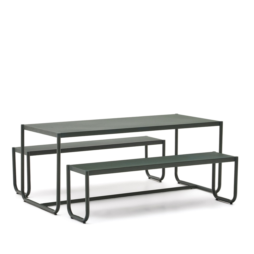 Kave Home Sotil Set aus 2 Bänken und Tisch aus verzinktem Stahl (Gut)