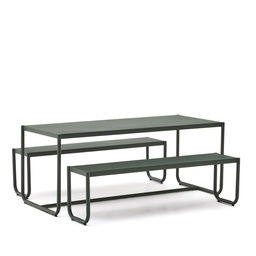 Kave Home Sotil Set aus 2 Bänken und Tisch aus verzinktem Stahl (Gut)