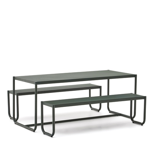 Kave Home Sotil Set aus 2 Bänken und Tisch aus verzinktem Stahl (Gut)