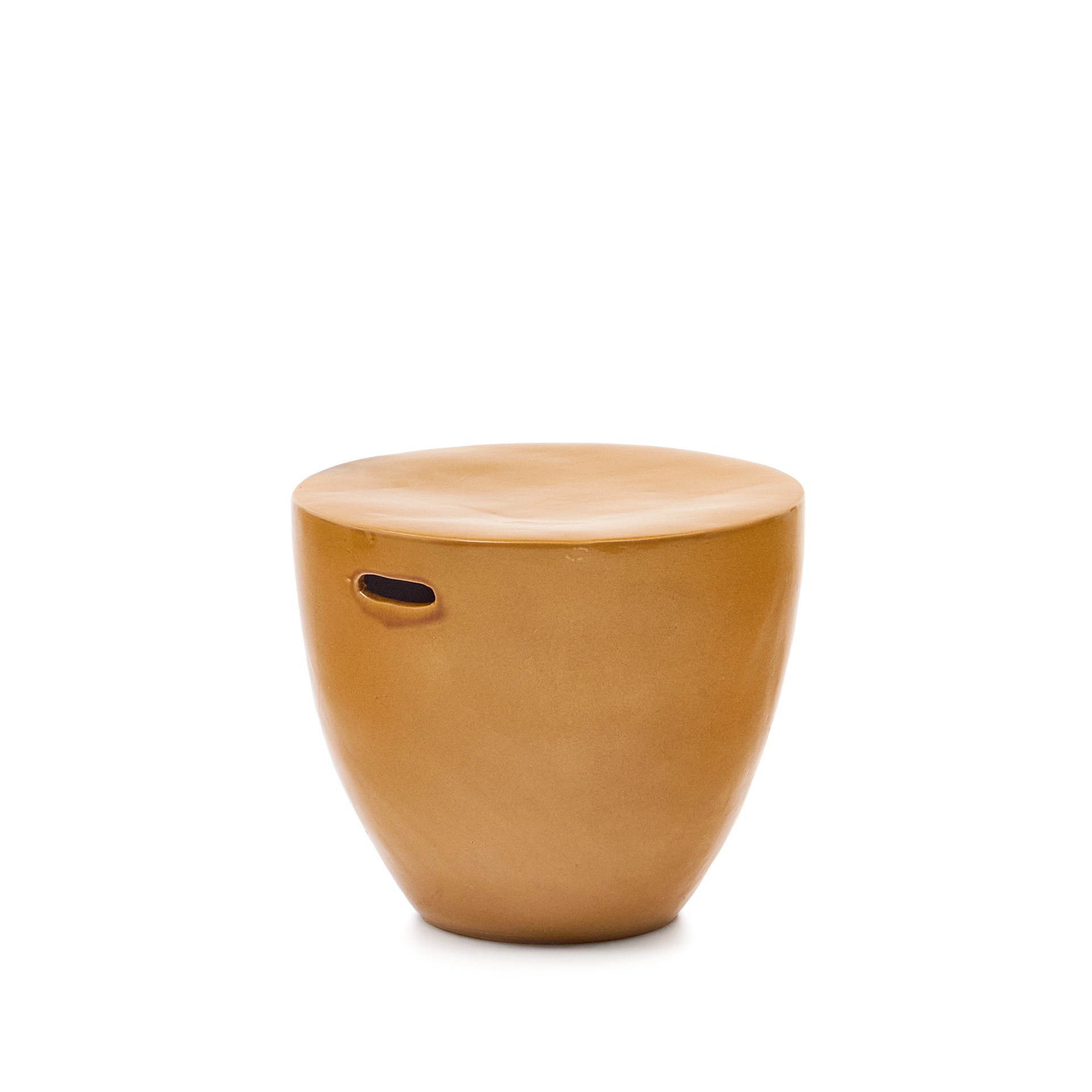 Mesquida outdoor side table made of ceramic with glazed mustard finish Ø 45 cm (New)