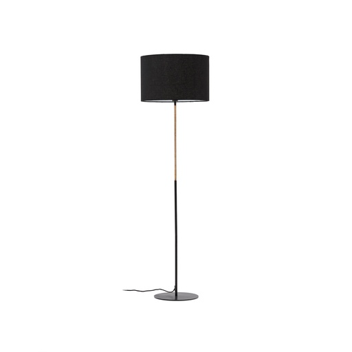 Canar Stehlampe aus Metall und Rattan mit schwarzem Baumwollschirm (Neu)