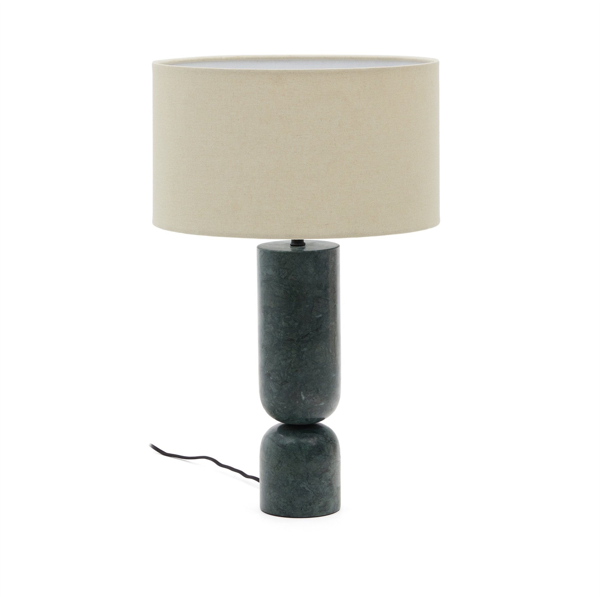 Vex table lamp in green marble with a grey linen shade (New)