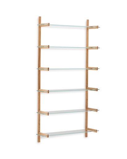 Modulares Regal Sitra 6 Regalbrettern aus Glas und massiver Eiche 110 cm FSC Mix Credit (Neu)